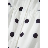 White Polka Dot Print Short Sleeve Collar Buttoned Tiered Babydoll Dress - M thumbnail