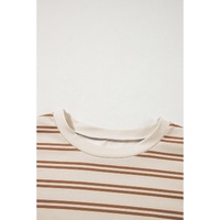 Khaki Stripe Round Neck Sleeveless Casual Pocketed Mini Dress - L thumbnail