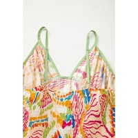 Orange Abstract Print Spaghetti Strap Piping Detail Maxi Dres - L thumbnail