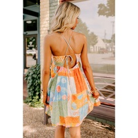 Orange Seashell Patchwork Print Self-tie Flowy Sundress - XL thumbnail