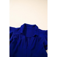Bluing Ruffled Short Sleeve Collared V Neck Tiered Midi Dress - M thumbnail