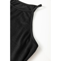 Black Racerback Ribbed Knit Drawstring Bodycon Dress - S thumbnail