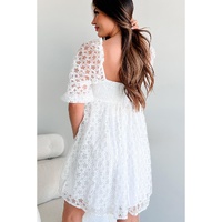 White Floral Lace Puff Sleeve Empire Waist Mini Dress - XL thumbnail