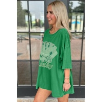 Bright Green Rhinestone Lucky Poker Cards Oversized T Shirt Mini Dress - M thumbnail