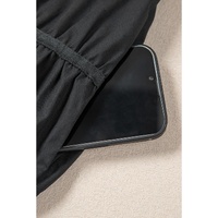 Black Shirt Style Button Down Puff Sleeve Ruffle Hem Dress - M thumbnail