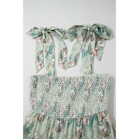 Gray Floral Knotted Strap Smocked Tiered Ruffle Mini Dress - L thumbnail
