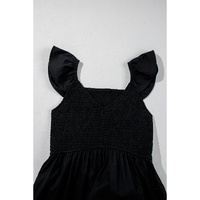 Black V Neck Flutter Sleeve Smocked Bodice High Waist Ruffle Maxi Dress - XL thumbnail
