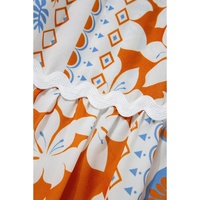 Orange Multi Printed Ricrac Trim Spaghetti Straps Maxi Dress - L thumbnail