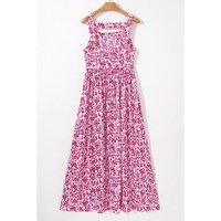 Pink Floral Cutout Back Empire Waist Sleeveless Maxi Dress - L thumbnail