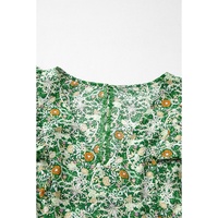 Green Flower Print Flutter Sleeve V Neck Sashed Ruffled Mini Dress - L thumbnail