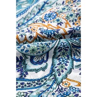 Blue Bohemian Paisley Floral V Neck Short Sleeve Mini Dress - S thumbnail