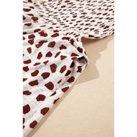 Brown Abstract Printed Flutter Sleeve Smocked Bodice Short Dress - L thumbnail