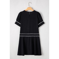 Black Contrast Scallop Trim Bow Detail Half Sleeve Shift Dress - S thumbnail