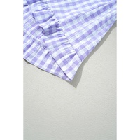 Lavendula Plaid Ruffle Wide Short Sleeve Babydoll Mini Dress - L thumbnail