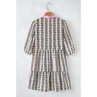 Black Contrast Floral V Neck Printed Bracelet Sleeve Dress - M thumbnail