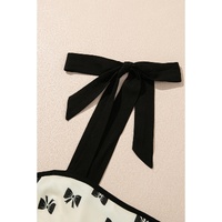 White Bow Knot Color Contrast Trim Knotted Shoulder Mini Dress - L thumbnail