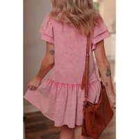 Sachet Pink Mineral Wash Raw Edge Ruffle Mini Dress - S thumbnail