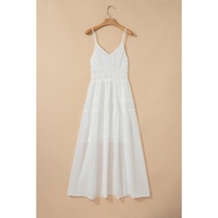 White Spaghetti Straps High Waist Elegant Long Dress - L thumbnail