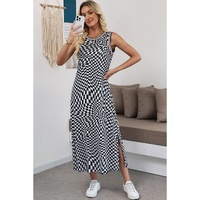 Multicolour Leopard Checkered Double Printed Reversible Sleeveless Long Dress - S thumbnail