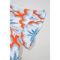 Orange Contrast Palm Tree Printed Short Sleeve Flowy Dress - L thumbnail