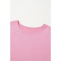 Pink Solid Color T-shirt High Waist Pocketed Long Dress - M thumbnail