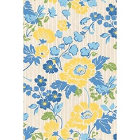 Blue Floral Striped Trim Puff Short Sleeve Dress - XL thumbnail