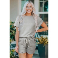 Gray 2pcs Solid Textured Drawstring Shorts Set - XL thumbnail