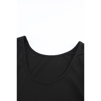 Black Solid Color Ribbed Crop Top Long Pants Set - M thumbnail