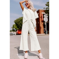 Bright White Textured Loose Fit T Shirt and Drawstring Pants Set - 2XL thumbnail