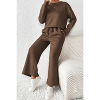 Dark Brown Ultra Loose Textured 2pcs Slouchy Outfit - L thumbnail