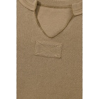 Khaki Exposed Seam Textured Long Sleeve Top Shorts Set - XL thumbnail
