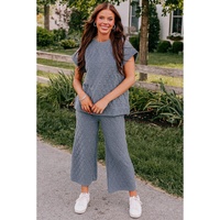 Real Teal Quilted Short Sleeve Wide Leg Pants Set - M thumbnail