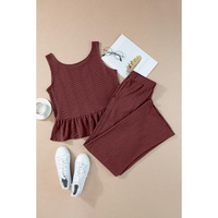 Red Dahlia Solid Color Ribbed Ruffle Tank Top and Pants Set - L thumbnail