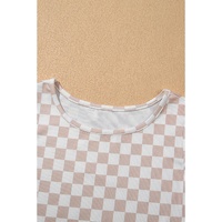 White Ribbed Texture Checkered Print 2pcs Tank and Pants Set - S thumbnail