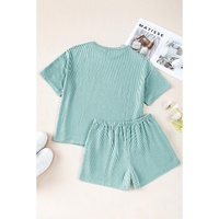 Iceland Blue Ribbed Textured Knit Loose Fit Tee and Shorts Set - L thumbnail