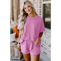 Phalaenopsis Ribbed Textured Knit Loose Fit Tee and Shorts Set - L thumbnail