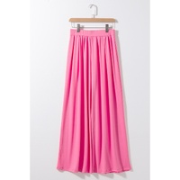 Strawberry Pink Slim Fit Crop Top and Pleated Wide Leg Pants Set - XL thumbnail
