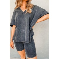 Black Mineral Washed Oversized T Shirt and Shorts Set - S thumbnail