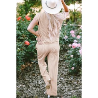 Parchment Exposed Seam Ribbed Tee and Pants Two-piece Outfit - M thumbnail