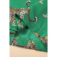 Green Cheetah Print Short Sleeve Shirt and Pants Pajama Set - M thumbnail