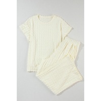 Apricot Metallic Lattice Textured Casual Two Piece Set - XL thumbnail