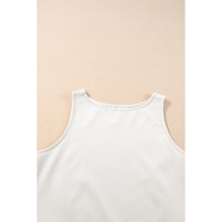White Ricrac Trim Tank Top Elastic Waist Shorts Set - L thumbnail