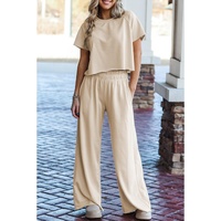 White Raw Hem Loose Tee and Wide Leg Pants Set - XL thumbnail