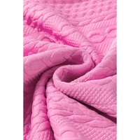 Pink Contrast Trim Cable Textured Shorts Set - L thumbnail