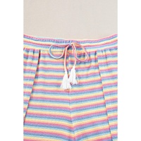 Pink Stripe Rainbow Tee Tasseled String Wide Leg Pants Set - S thumbnail
