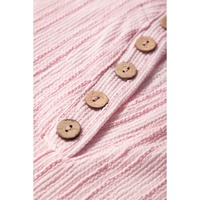 Light Pink Textured Short Sleeve Henley Top and Pocketed Wide Leg Pants - L thumbnail