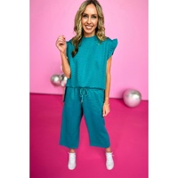 Skobeloff Ruffled Sleeve Summer Top and Cropped Loose Pants Set - XL thumbnail