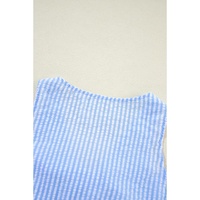 Sky Blue Stripe V Neck Bowknot Crop Tank and Shorts Set - XL thumbnail