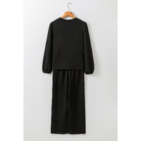 Black Textured Puff Sleeve Top and Pants Set - S thumbnail