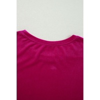 Rose Red Solid Velvet Ruffled Two Piece Pants Set - XL thumbnail